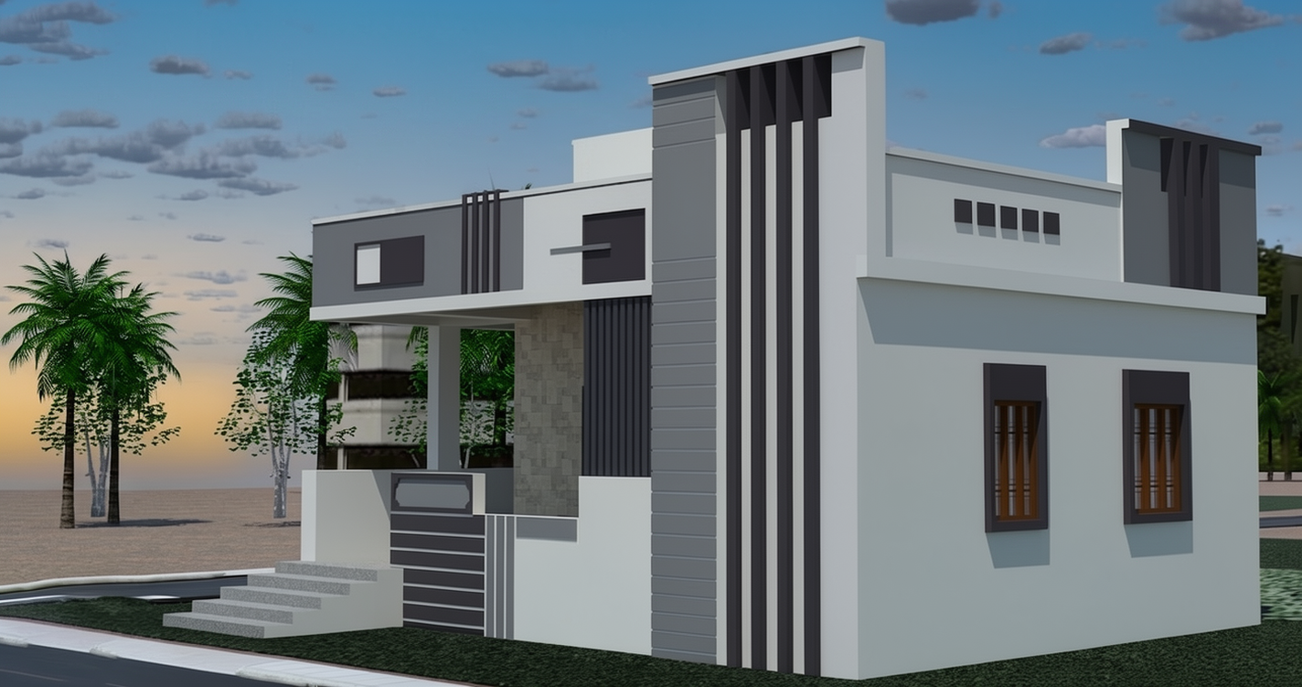 Charcoal and white modern villa exterior