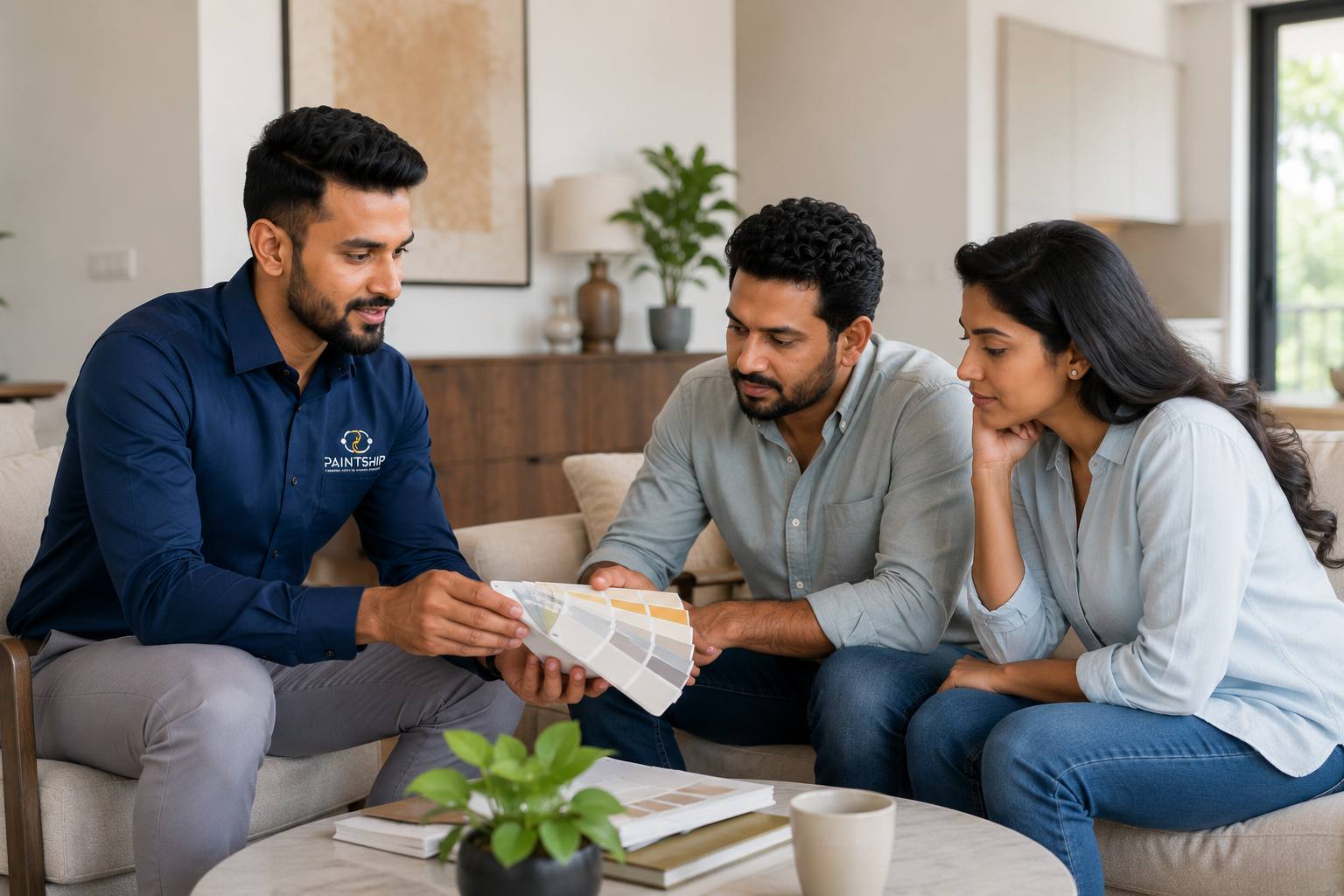 PaintShip supervisor consulting with homeowners